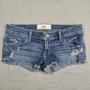 VTG Y2K Hollister Micro Shorts Size 7 Denim Low Rise Mini Booty Distressed logo